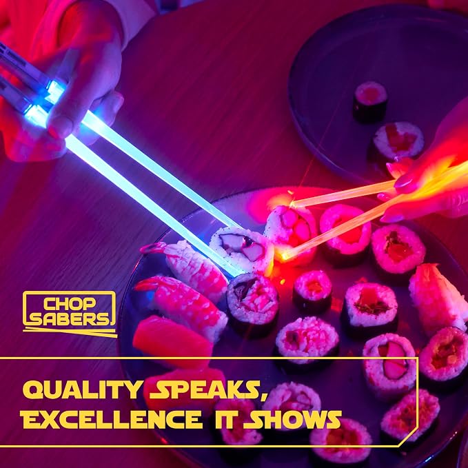 Lightsaber Chopsticks Light Up, Star War Chopsticks Light Up, Mini Lightsaber, Fun Chop, Cool Chopstick, Light Saber Chopstick, Led Chop sticks, 4 PAIRS, Blue Red Green Purple, Groove Tips