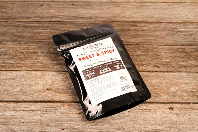 Lucky Jerky Sweet & Spicy DIY Beef Jerky Seasoning and Cure Kit, 6 Oz | Make Your Own Sweet & Spicy Beef Jerky at Home, Brown Sugar and Red Pepper Heat, Seasons 10 lbs of Meat