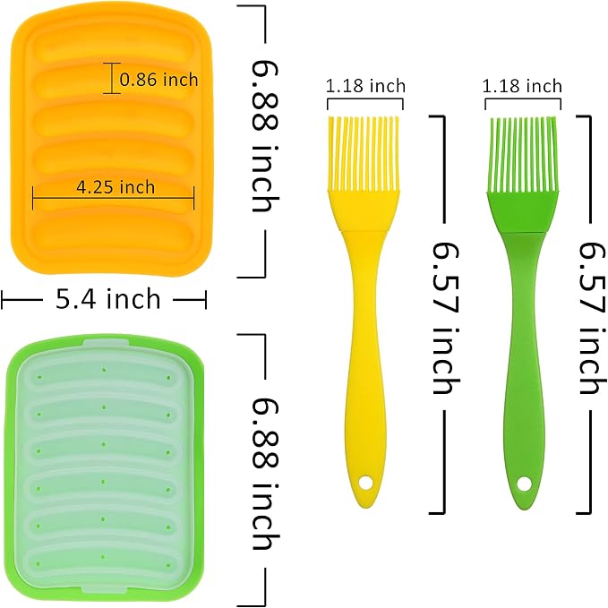 Kare & Kind 2x Silicone Sausage Molds - Non-Stick Flexible Hotdog Maker - 6-Cavity Baking Cooking Steaming Container - DIY Homemade Sausages - Includes 2x Silicone Mini Brushes and 20x Pastry Bags