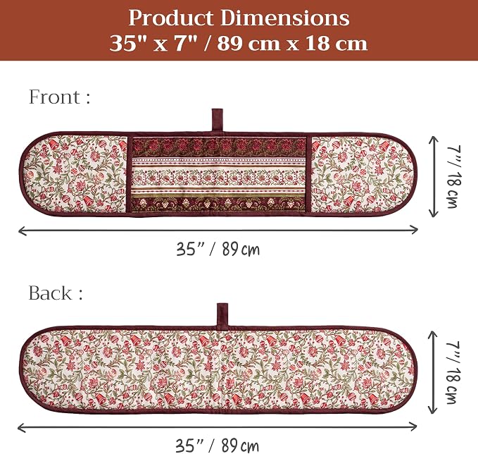 Maison d' Hermine Double Oven Mitts 100% Cotton Double Oven Glove (7"x35") | Heat Resistant BBQ Cooking Gloves with Loop Baking Kitchen Home Hotel Farmhouse Thanksgiving Christmas - Reveillon Au Jardin