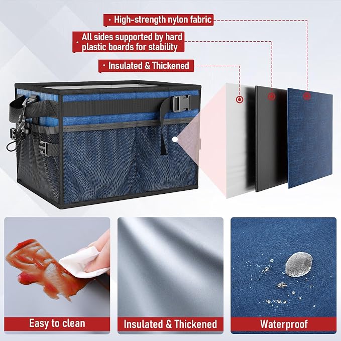 Grill Caddy, Foldable BBQ Caddy with Paper Towel Holder, Blue | 11 Compartments, Easy-Clean Aluminum Interior, 1680D Oxford Fabric, Water-Resistant, Shoulder Strap Included, Tailgating