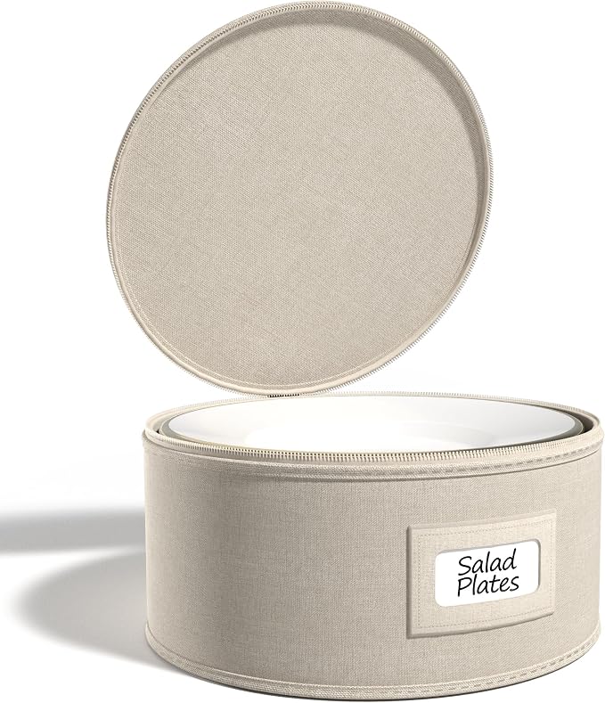 Sorbus China Storage Container – Dinnerware Organizer for Bowl Plate Storage with Lid (Holds Service for 12) with Felt Protectors – 9" x 6"