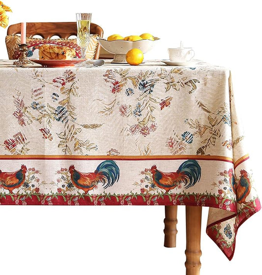 patdrea Designer French Tablecloth for Square Table,Vintage Red Linen Animals Pattern Floral Tablecloths,Decor Table Cover for Kitchen Dining Christmas,Party,Thanksgiving,67"x67"-Townlife E