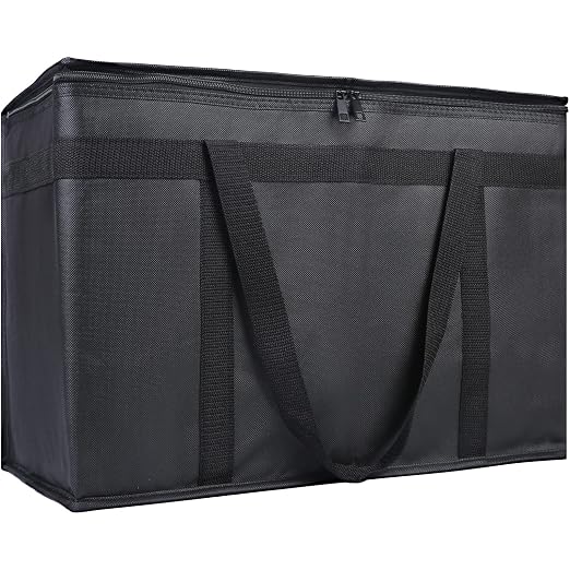 Bodaon 1-Pack Insulated Food Delivery Bag, XX-Large Reusable Grocery Shopping Bag, Frozen Food Cold, Cooler Bags with Zippered Top, Black | Reusable Shopping, Frozen Food Cold, Cooler Bags for Picnic, Commercial Catering Pizza Carrier, Thermal Hot, Col...