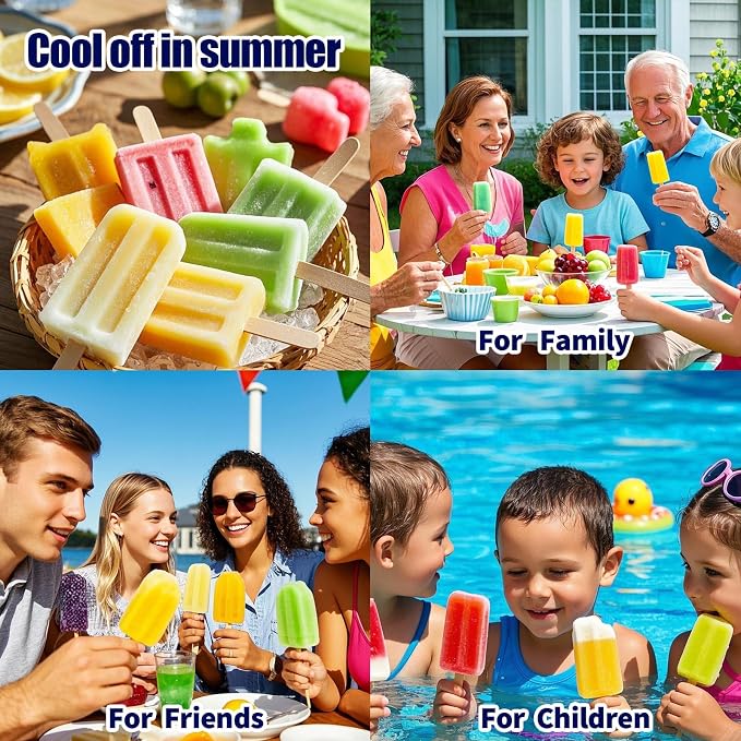 Silicone Popsicles Molds, Food Grade Popsicle Molds for Kids, Homemade Popsicle Mold, BPA Free Ice Cream Mold, lce Pop Molds Maker-with Popsicle Sticks, Popsicle Bags, Funnel (Blue)