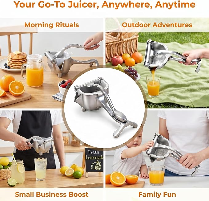Fruit Juice Squeezer Manual Juicer, Aluminum Hand Juicer Juice Press with 10Pcs Metal Filter filter bag,Juice Squeezer Handheld Manual Juicer Hand Press with Ergonomic Grip for Lemon, Orange & Citrus