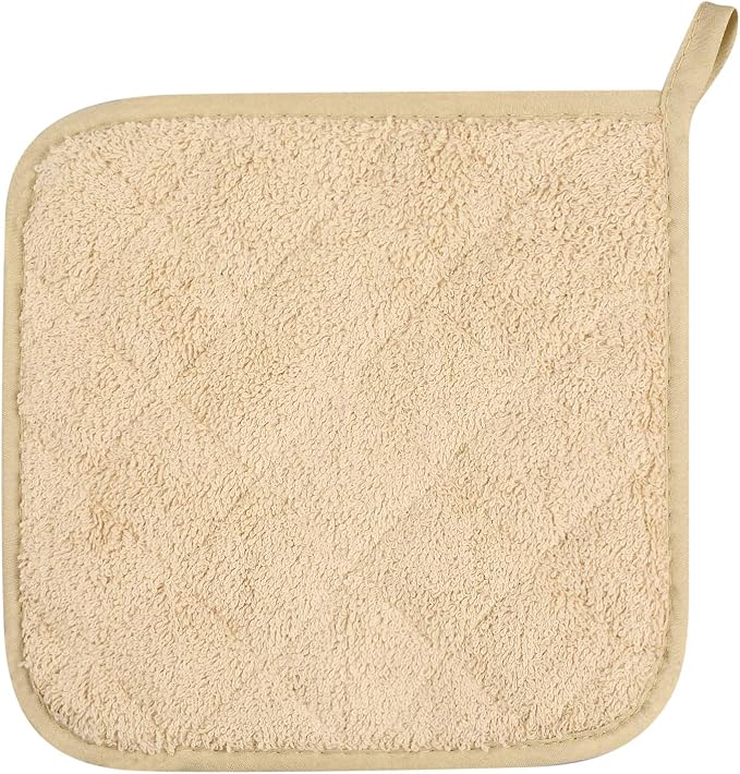 Pot Holders for Kitchen, 100% Cotton Terry Pot Holder Set of 5, Heat Resistant Hot Pads for Cooking, Baking, Hot Dishes and Countertop Protection,Light Brown