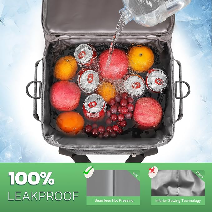 MIYCOO Cooler Bag with Expandable Double Deck, 60 Can Leakproof Cooler | Insulated Portable Soft Lunch Cooler, Extra Large Ice Chest Cooler for Beach, Picnic, Camping, Shopping (Gray)