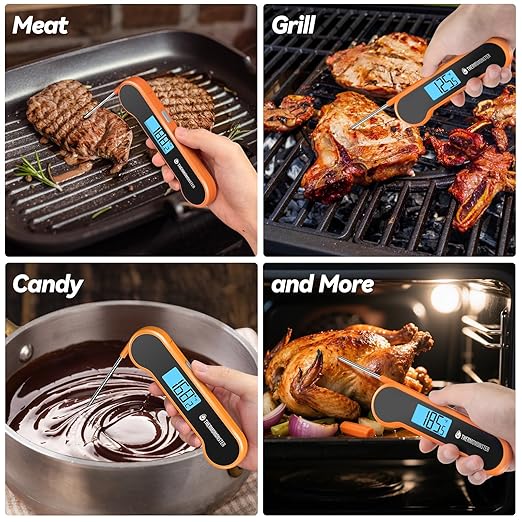 0.5 Sec Instant Read Meat Thermometer Digital with ±0.5℉ Precision, Food Thermometer for Cooking Kitchen Gadgets, Oven Grill Candy BBQ Essentials Accessories, Gifts for Him Dad Men Birthday, Orange