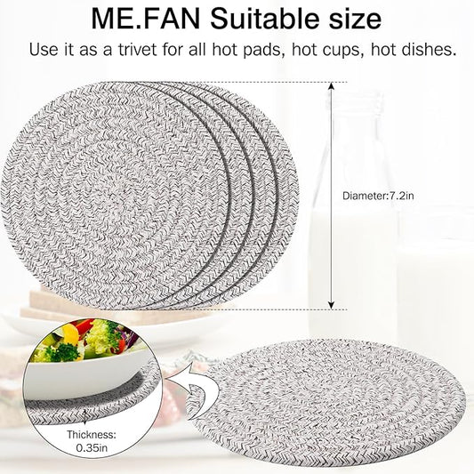 ME.FAN 7 Inch Trivets/Potholders 4 Set Cotton Thread Weave Trivets for Pots and Pans - Large Coasters/Hot Pads to Protect Desktop & Countertop - Mix Light Coffee