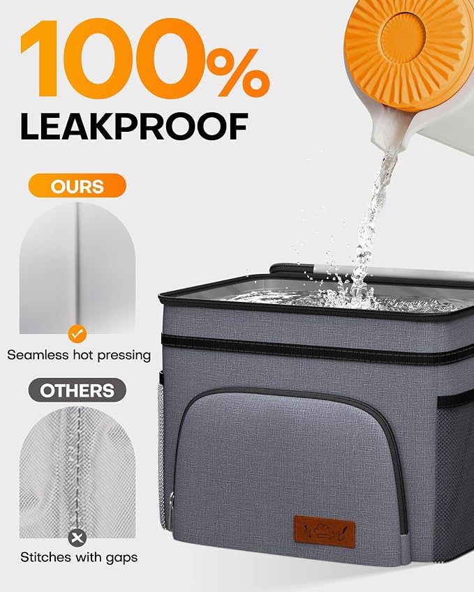 HOTOR Insulated Lunch Box Men Women Leak-Proof Cooler Lunch Bag 9L | 4 Pockets, Adjustable Strap, Ideal for Work, Picnic, Travel, Camping, Gift, Light Grey