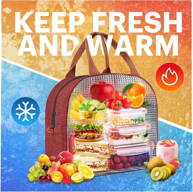Lunch Bag for Women & Men Adult Insulated Lunch Box, Small Leakproof Cooler Food Lunch Containers Reusable High Capacity Lunch Tote Bags for Work, Travel, Outdoor - Wine Red