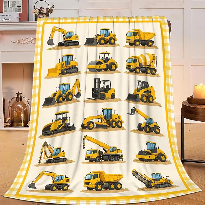 Yibuda Construction Excavator Throw Blanket Gift for Girl 80"X60" | Soft flannel throw blanket for couch, bed & travel, ideal for adults, kids & pet lovers, perfect cozy home decor gift.