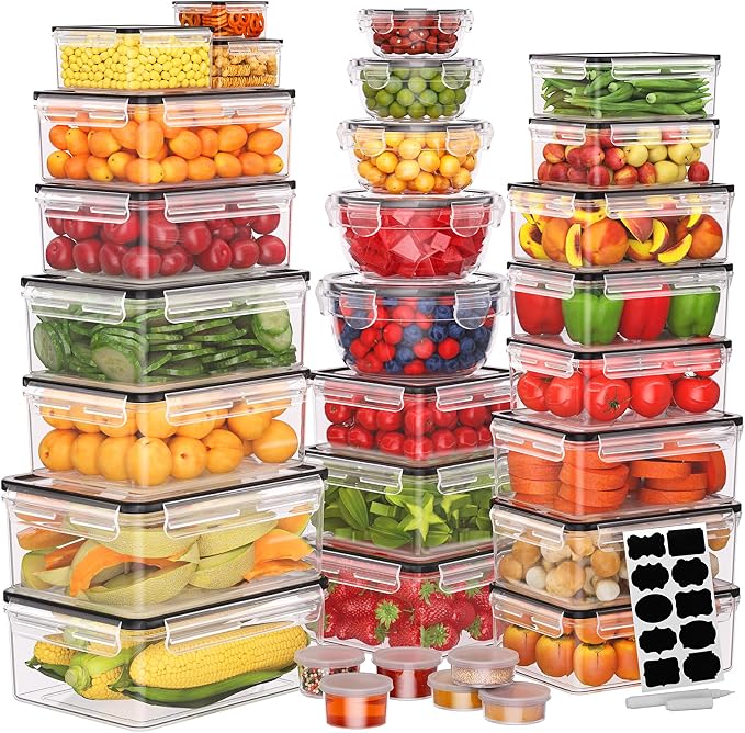 JSCARES 62 PCS Large Food Storage Containers with Lids Airtight (31 Lids & 31 Containers)- Reusable Plastic Leakproof Meal-Prep Container for Kitchen Storage Organization Microwave/Dishwasher Safe