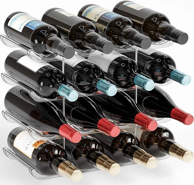 Yieach 4 Tier Stackable Wine Racks Countertop,Sturdy and Durable Wine Rack Free Standing Floor for Inside Cabinet,Clear Water Bottle Organizer and Wine Storage Racks Holder for Pantry,Table,Kitchen