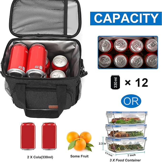 Lunch Bags for Women/Men, Insulated Lunch Bag for Work Office Picnic - Lunch Cooler Bag Leakproof Lunch Box with Adjustable Shoulder Strap - Charcoal