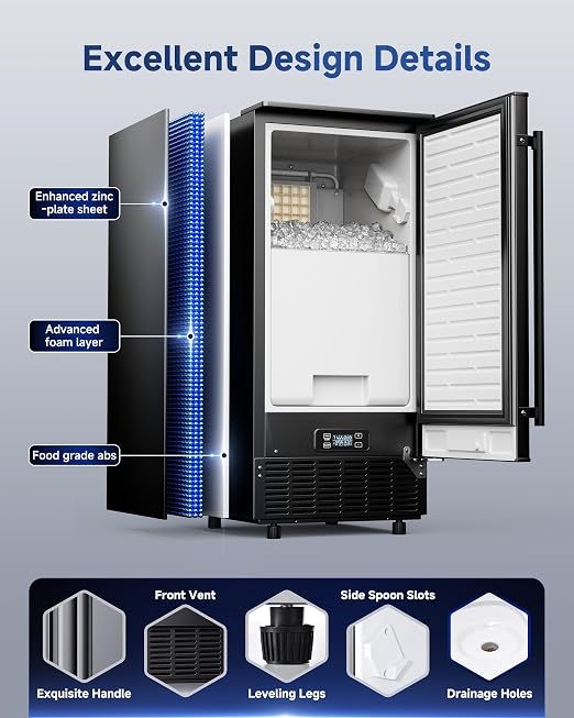Commercial Ice Maker Machine 82 Lb/Day, Under Counter Nugget Ice Machine with 2-Drawer Ice Baskets, Built-in Freestanding Ice Maker with Auto-Cleaning & 24H Timer, Ideal for Bar, Restaurant, Cafe