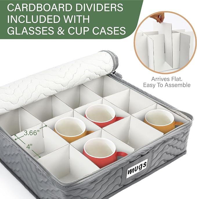 LotFancy China Storage Containers, Quilted 5-Piece Set, Tea Cup and Saucer Storage Box, Chinaware Dinnerware Dish Plate Mug Storage Case, 48 Felt Protectors, Cardboard Dividers Included