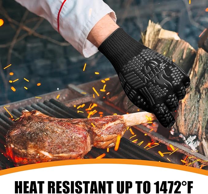 BBQ Gloves, Oven Gloves, 1472°F Extreme Heat Resistant Barbecue Gloves, Silicone Non-Slip Oven Mitts, Kitchen for Cooking, Grilling, and Baking