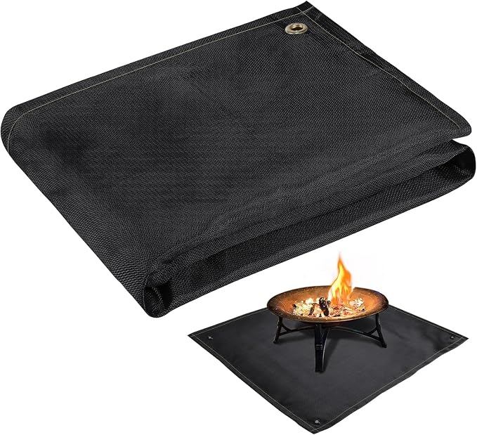 Fire Pit Mat - 37.8x39.4in Fireproof Blanket for Under Fire Pit, Compatible with Solo Stove, Heat Resistant Rug for Outside Indoor Wooden Deck Grass Lawn Protection - Black