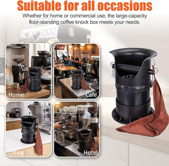HOMEE 4L Espresso Coffee Knock Box with 25 Garbage Bags with Brush & Towel | Large Capacity and Detachable, Non-Slip Base, Easy to Clean, Barista Style Coffee Knock Box for Home and Commercial Use
