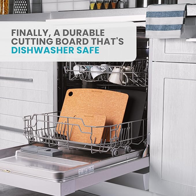 Dishwasher Safe Cutting Board - Extra Large Non Plastic Wood Composite Cutting Board for Kitchen, Thin Lightweight Wood Fiber Chopping Board, Heat Resistant up to 350°F, Knife Friendly, 18 x 12 Inch