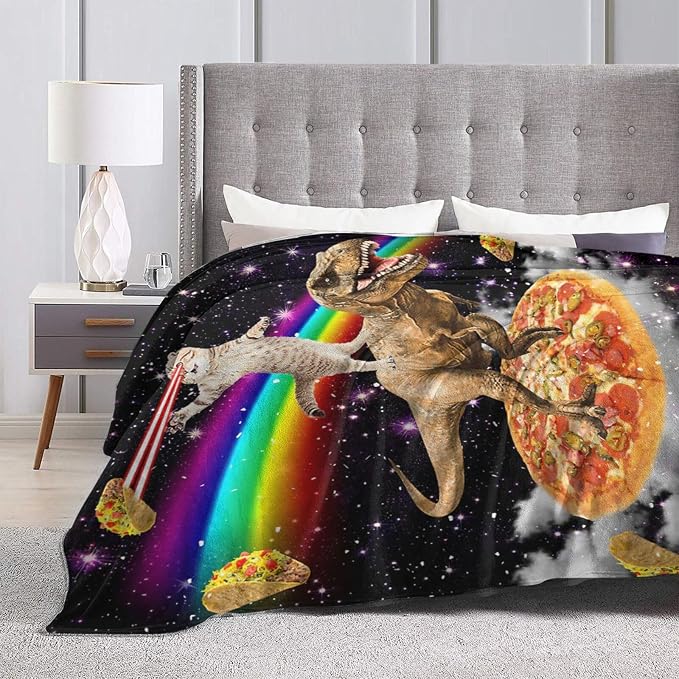 Funny Cat Dinosaur Blanket Soft Cozy Dino Galaxy Fleece Plush Throw Blanket Warm Lightweight Taco Pizza Flannel Stuff Decor Blanket Gifts for Girls Boys Lovers Adults Women Men Bed Travel 50"x60"