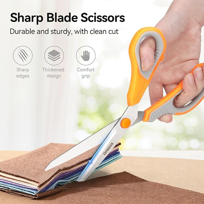 QMVESS 8.5" Scissors All Purpose 3 Pack Heavy Duty for Office School Fabric | Ultra Sharp 2.5mm Thick Stainless Blade, Ergonomic Comfort Grip, Left & Right Handed Classroom Must-Have Cutting General Use