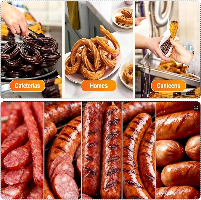 CTJ Sausage Stuffers Stainless Steel Sausage & Churro Maker 3L/7Lb | Manual 2 in 1 Sausage Stuffer & Churro Maker, 2-Speed Adjustable Vertical Sausage Maker, 4 Stuffing Tubes & Churros Nozzle