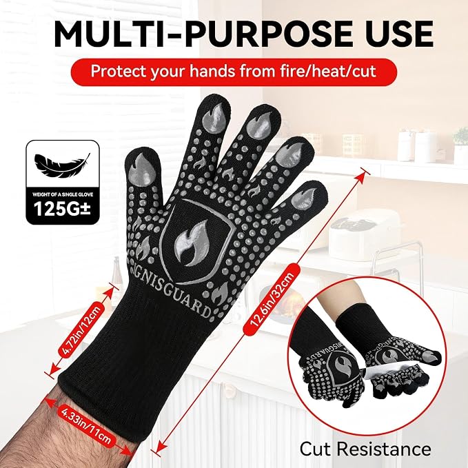 BBQ & Grill Gloves, Oven Gloves, 1472°F Silicone Oven Mitts Heat Resistant Grilling Gloves Fireproof Non-Slip for Barbecue Cooking Baking Smoking, 1-Pair (Gray, Medium)