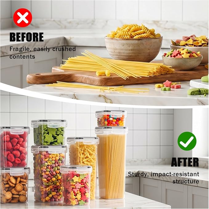 30 PCS Airtight Food Storage Containers with Lids, Plastic Kitchen and Organization Canisters for Cereal, Dry Food, Flour and Sugar, BPA-Free, PVC-Free, Includes Labels & Marker