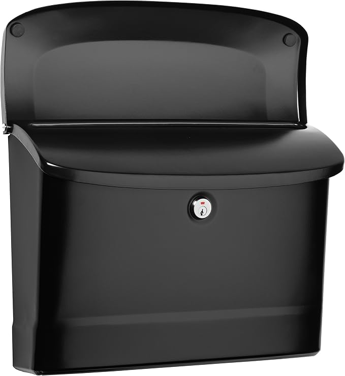 Architectural Mailboxes Princeton™ Locking, Wall-Mounted Mailbox for Outside, Metal Galvanized Steel Medium Mail Box with Lock and Key Drop Box, Black (Pack of 2)