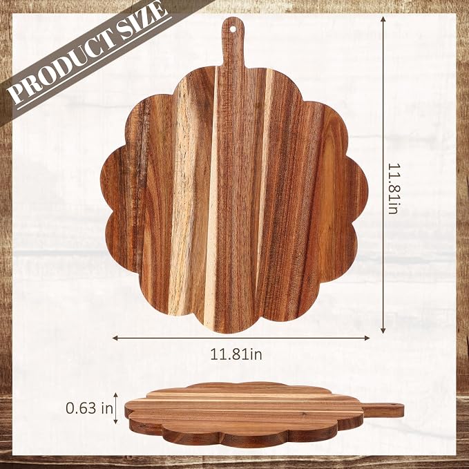 Havawish Scalloped Acacia Wood Boards Wooden Cutting Board for Bread Meat Cutting Boards Fruit Cheese Serving Butcher Block Supplies 11.81 x 11.81 x 0.63 Inches