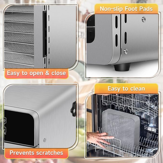 SUCISENI Food Dehydrator for Jerky, 10 Stainless Steel Trays 9ft² Dehydrator Machine, 1000W Dehydrator with 24H Timer 195℉ Temperature Control for Meat, Fruits, Veggies, Dog Treats