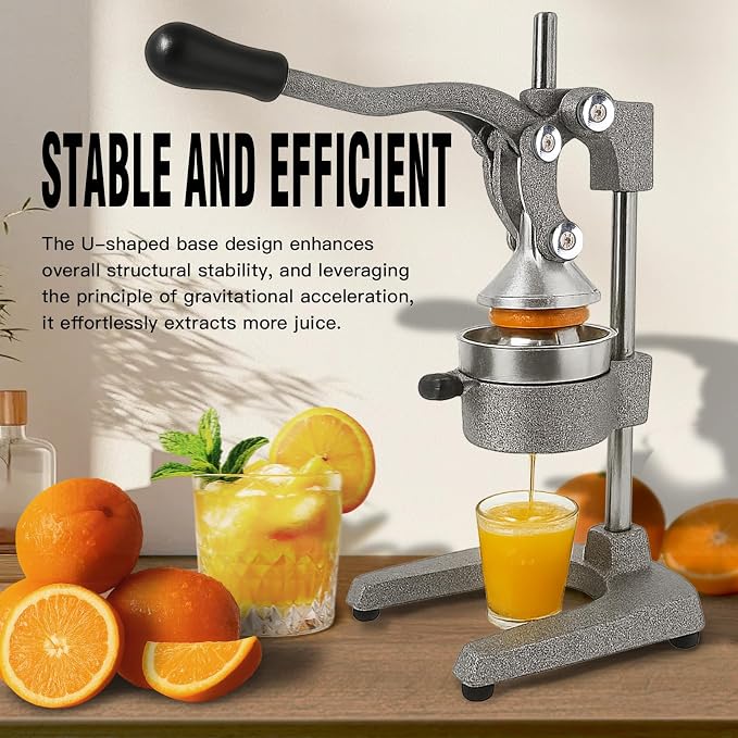 Cast Iron Juicer Hand Press – Heavy Duty Manual Citrus Juicer, Professional Orange Press, Stainless Steel Lemon Squeezer & Lime Juice Extractor (gray)