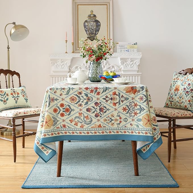 ISAENNE Designer Linen Elegant Square Tablecloth,Colorful Floral Bohemian Table Cloth,Wrinkle Resistant Decor Tablecloths for Dining Thanksgiving Kitchen Christmas,67"*67"-Floralsea A