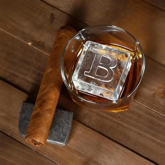 Letter E Monogram Clear Ice Cube Maker, 2" Big Ice Cubes Mold for Whisky and Cocktails, Large Initials Silicone Ice Cube Tray Personalized Gifts for Men (Letter E)