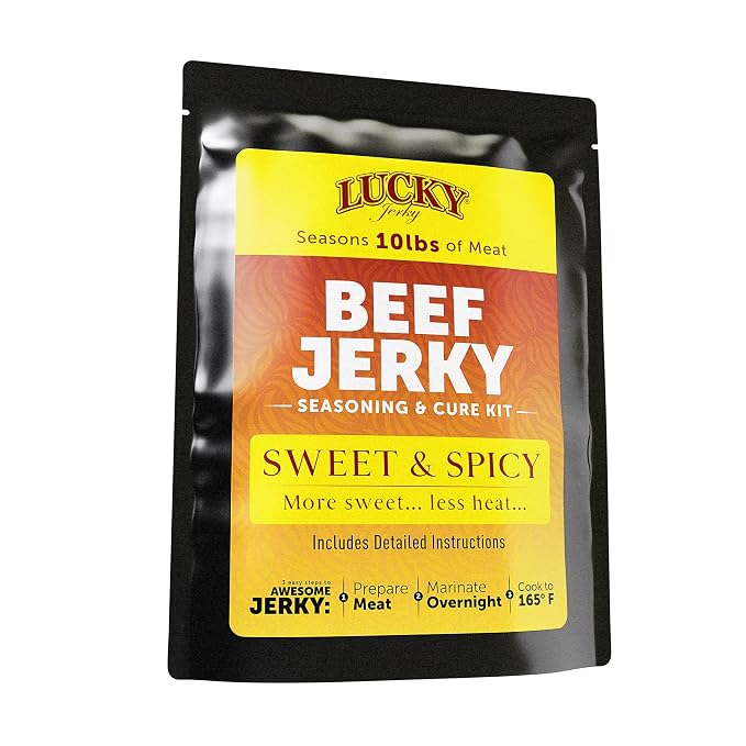 Lucky Jerky Sweet & Spicy DIY Beef Jerky Seasoning and Cure Kit, 6 Oz | Make Your Own Sweet & Spicy Beef Jerky at Home, Brown Sugar and Red Pepper Heat, Seasons 10 lbs of Meat