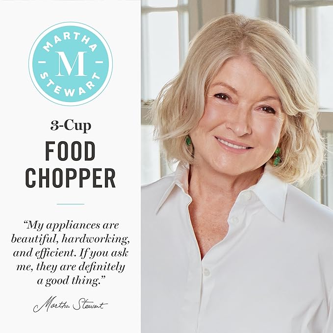 Martha Stewart 3 Cup Electric Vegetable Chopper & Mini Food Processor, Gray | 24oz BPA-Free Bowl, Stainless Steel Blades, Pour Spout, Dice, Puree, Mince, Chop Vegetables & Herbs, Dishwasher-Safe Parts
