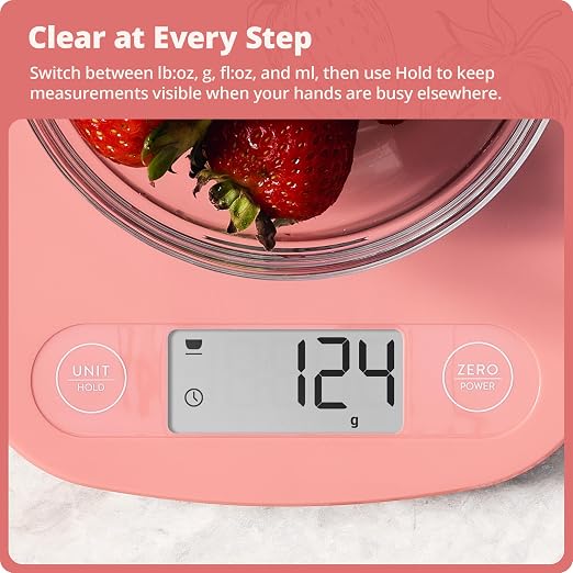 Greater Goods Food Scale – Digital Kitchen Scale, 1g Precision, Easy-Tare & Quick Conversion, Slim Compact Design, Durable & Portable | Ideal for Cooking, Baking & Meal Prep (Coral Pink)