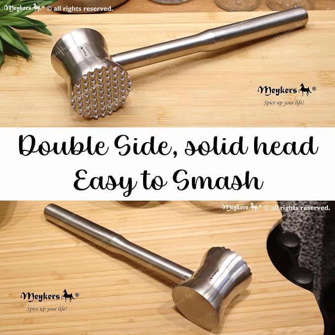 Meat Tenderizer Mallet | 304 Stainless Steel | Dishwasher Safe | Meat Pounder Hammer Flattner Beater | Kitchen Tool for Steak Chicken Poultry Food | Ablandador de Carne Martillo para Carne