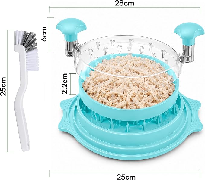 Large Chicken Shredder Tool Twist BPA Free Food Grade Material | Manual Meat Shredder Twist for Shredding, Chicken Breast Shredder Tool with Cleaning Brush, Ergonomic Handles, Non Slip Base
