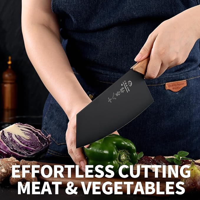 SHI BA ZI ZUO Meat Cleaver, Vegetable Cleaver, Utility Knife Chinese Chef Knife for Kitchen Stainless Steel Ergonomic Design Wooden Handle