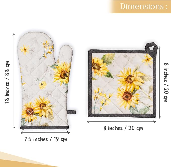 Maison d' Hermine 100% Cotton Oven Mitt & Pot Holder Set (7.5"x13" & 8"x8") | Heat Resistant BBQ Cooking Gloves with Loop Baking Grilling Kitchen Hotel Home Farmhouse Spring Summer - Candice