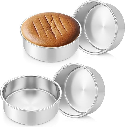 Leonyo 6 Inch Small Cake Pans Round, 4 Pack Stainless Steel Smash 6Inch Round Cake Pan Tins Set for Baking, Metal Circle Layer Tin for Birthday Wedding Party, Dishwasher Oven Safe