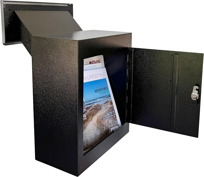 Through-the-Wall Locking Mailbox with Anti-Fishing Chute | Heavy-Duty Steel Mail Drop Box with Rainproof Cover & Adjustable Sleeve for Homes, Offices & Apartments, Black