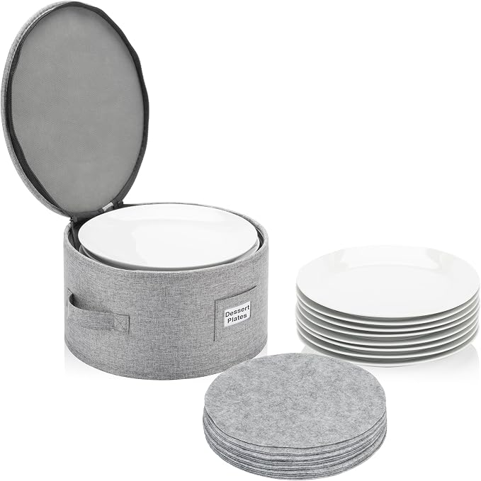 China Storage Case for Bowls or Dessert Plates - Fit plates up to 8" W - Includes 12 Felt Dividers - Hard Shell and Stackable with Fully Padded Interior