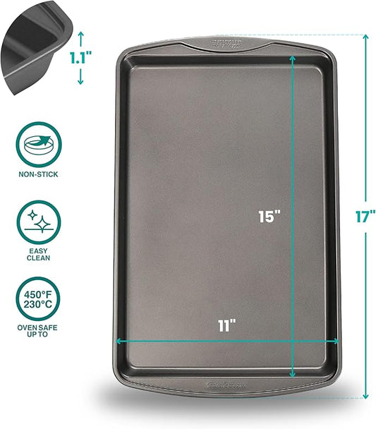 Baker's Secret Nonstick Cookie Sheets 15in baking area, Baking Trays for Oven Premium Food-Grade Coating, Non-stick Cookie Sheets, Baking Accessories - The Classic Collection (2x Medium 15" x 11")