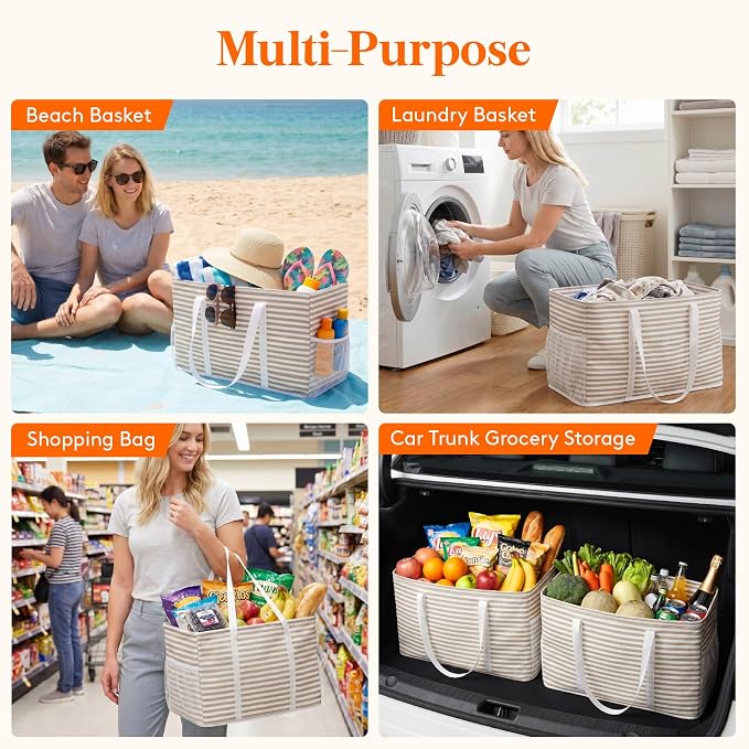 Lifewit Extra Large Tote Bag, Reusable Grocery Bags with Metal Wire Frame and Handles