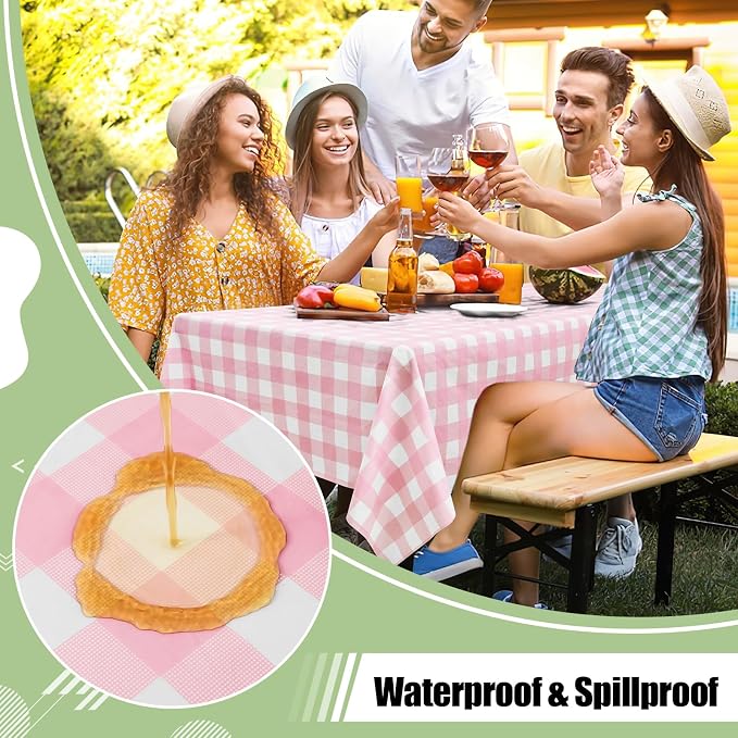 4 Packs Buffalo Disposable Table Cloth, 54 x 108 Inch Waterproof Plastic Tablecloth, Rectangle Pink and White Checkered Table Covers for Picnic, Birthday, Party, Back to School